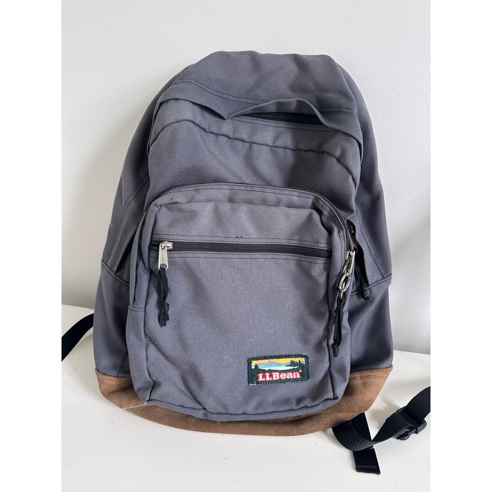 Vtg LL Bean Backpack 90s Leather Suede Bottom Canvas USA Made Retro